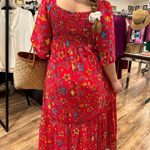 Cicek maxi red cotton dress, %100 cotton, cotton lined,